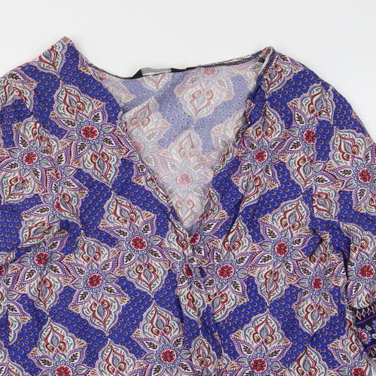 New Look Womens Multicoloured Geometric Wrap Blouse Size 8