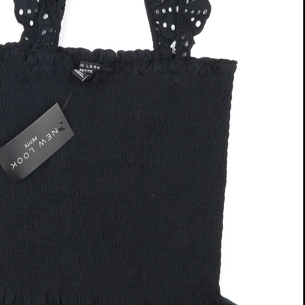 Brand and care label for New Look women’s black camisole blouse, size L
