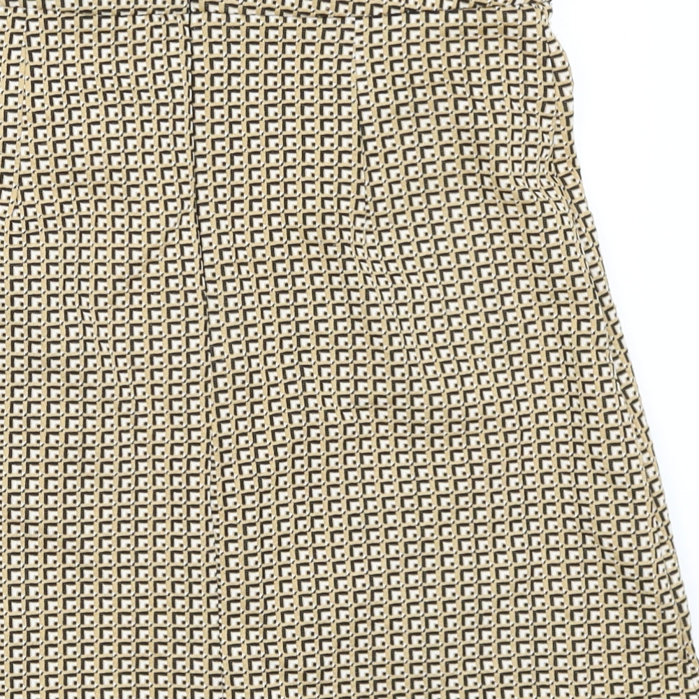Brand and care label for Dorothy Perkins women’s yellow geometric straight & pencil skirt, size UK 8