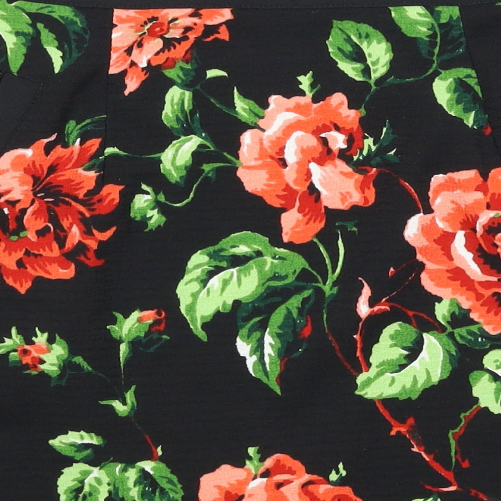 Brand and care label for Hearts & Bows women’s black floral straight & pencil skirt, size UK 8