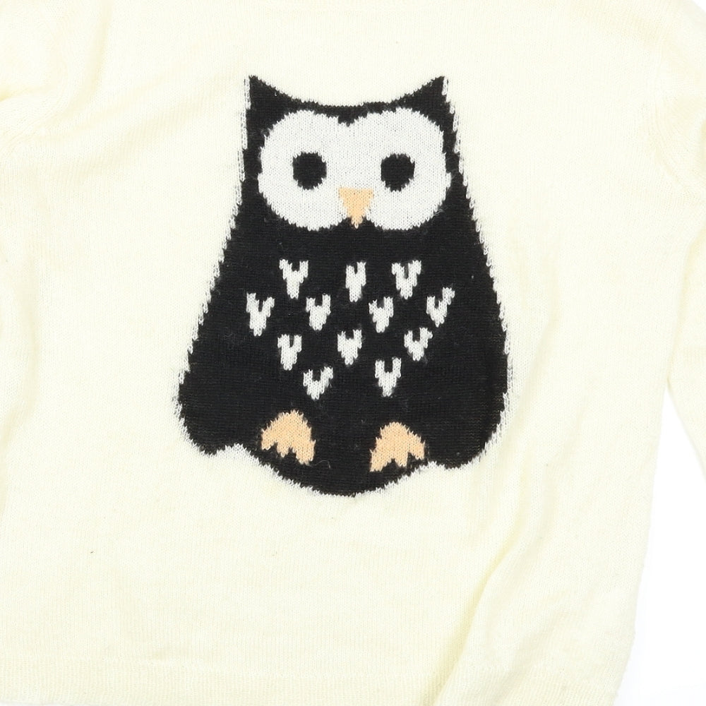 Brand and care label for LFT women’s white jumper, size M, - owl