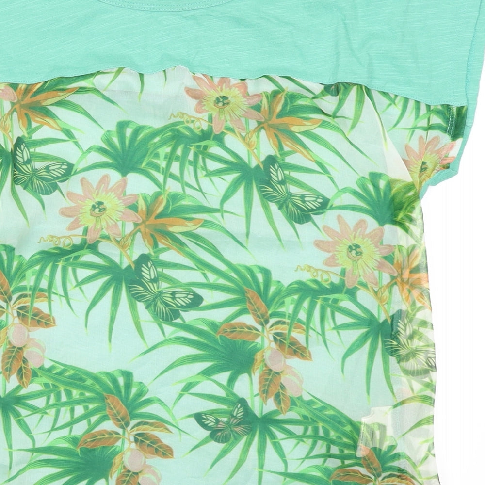 Brand and care label for Tifosi women’s green floral basic t-shirt, size UK 12