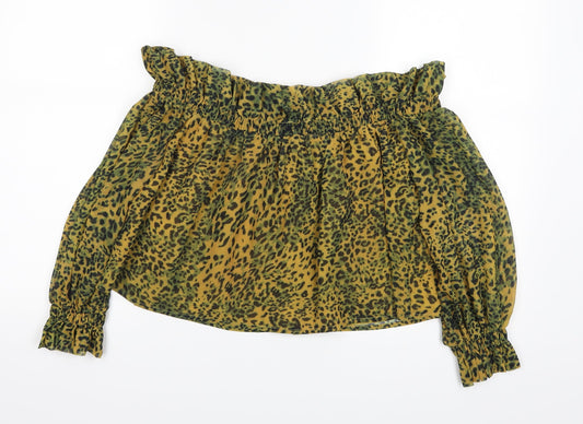 sacred hawk Womens Orange Animal Print Cropped Blouse Size S
