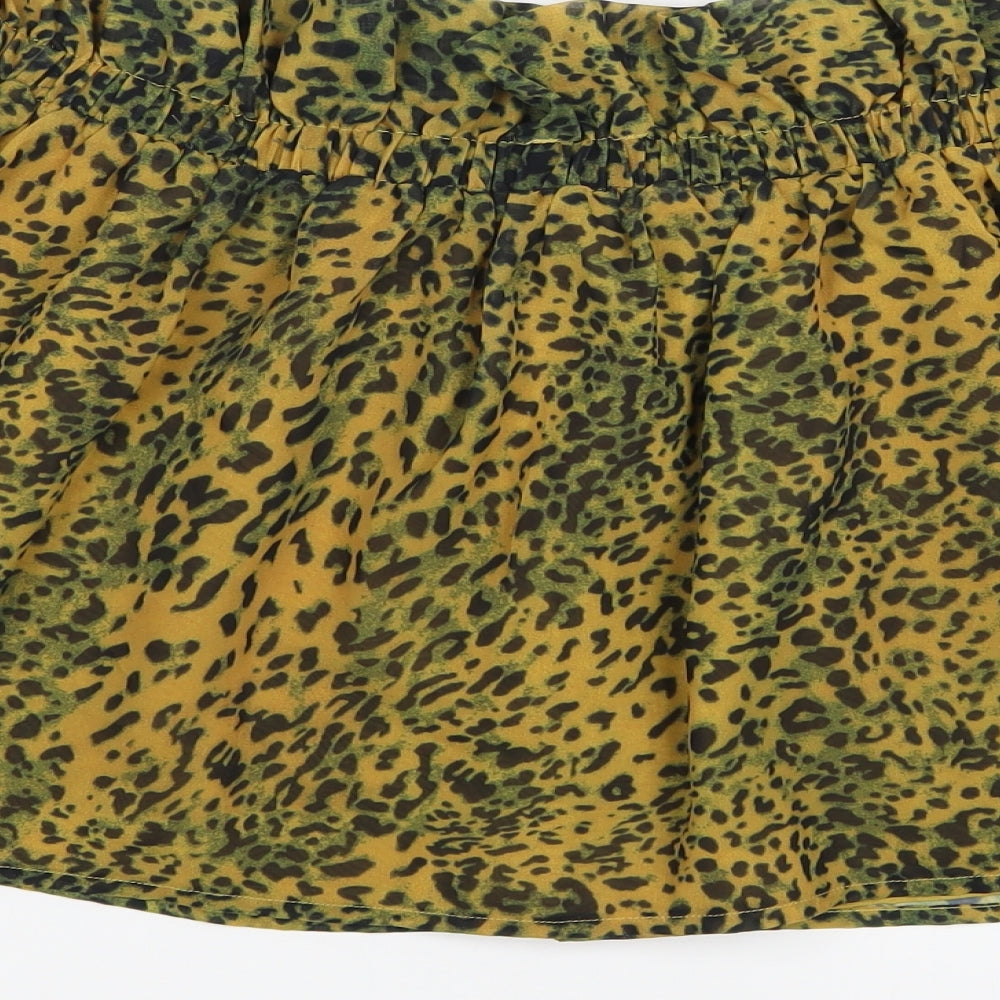 Brand and care label for sacred hawk women’s orange animal print cropped blouse, size S