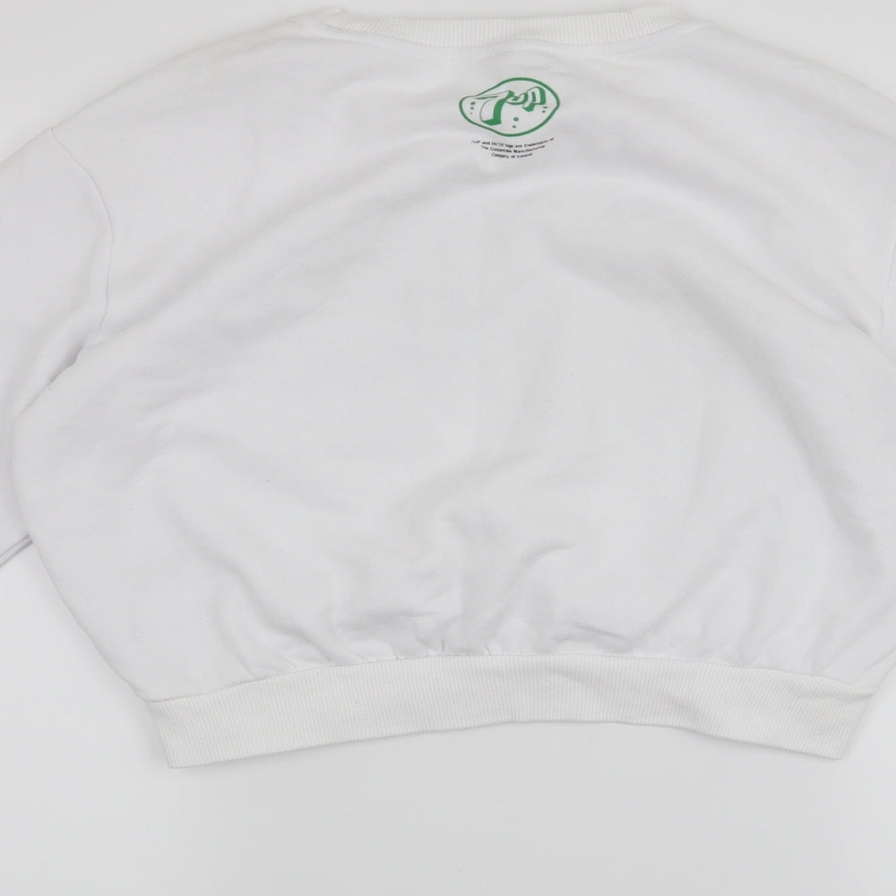 Brand and care label for H&M women’s white jumper, size S