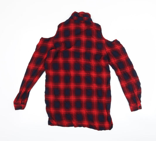 Cherry Koko Womens Red Check Basic Button-Up Size S