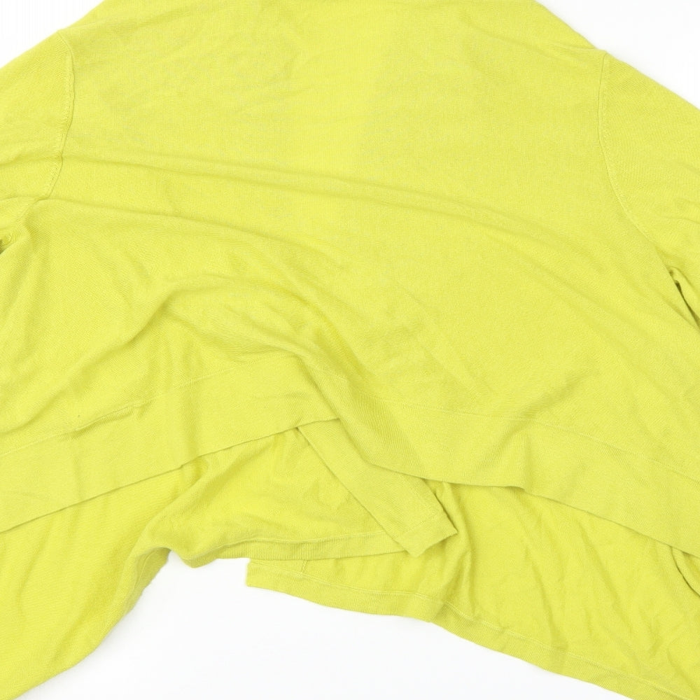 Brand and care label for Precis women’s yellow cardigan jumper, size L