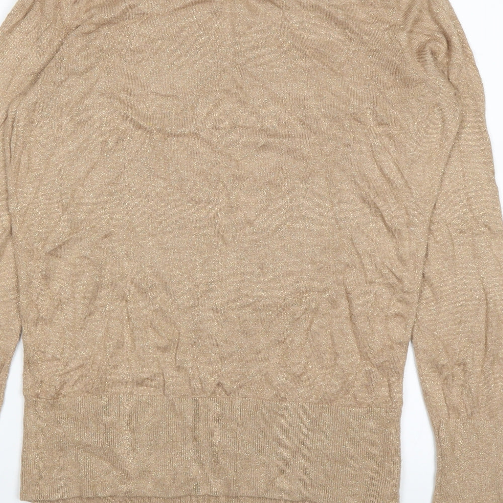 Brand and care label for H&M women’s beige jumper, size M