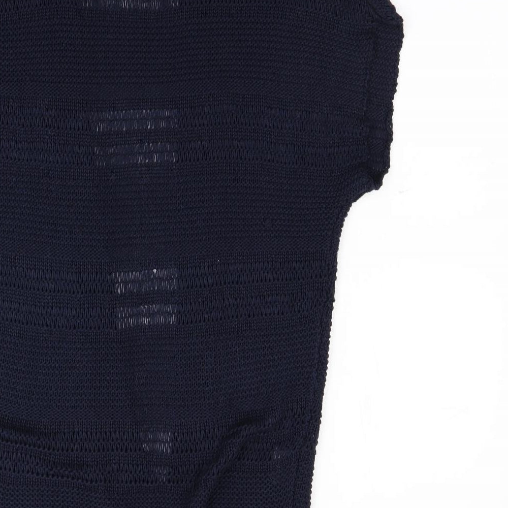 Brand and care label for Soon women’s blue cardigan jumper, size UK 12