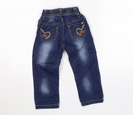kidtizen Girls Blue Denim Straight Jeans Size 4 Years - heart pockets