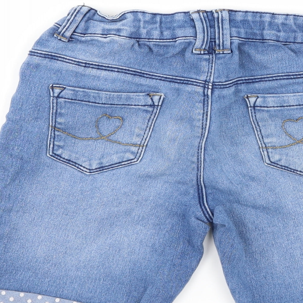 Brand and care label for denim co girls’ blue polka dot denim bermuda shorts, size 7-8, years