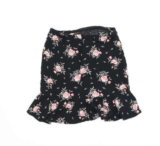 Divided Womens Black Floral A-Line Skirt Size 6