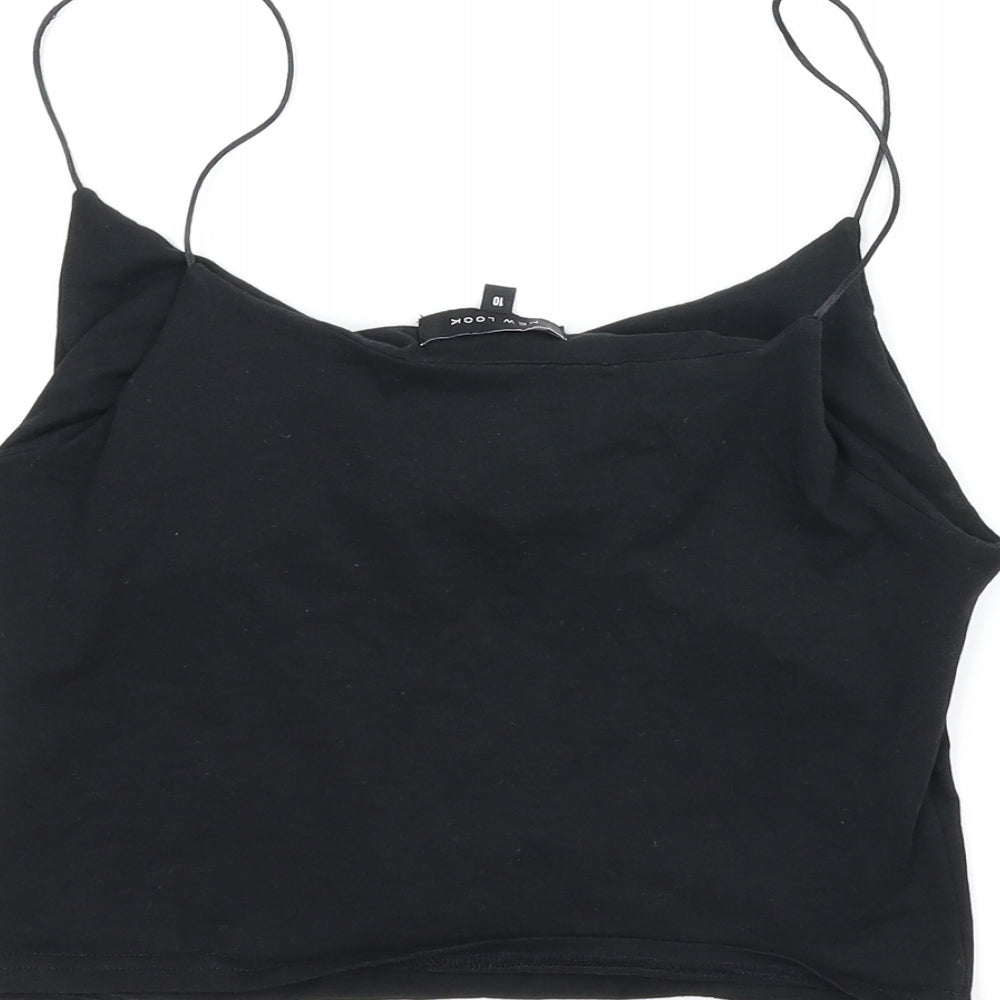 Brand and care label for New Look women’s black camisole tank, size UK 10