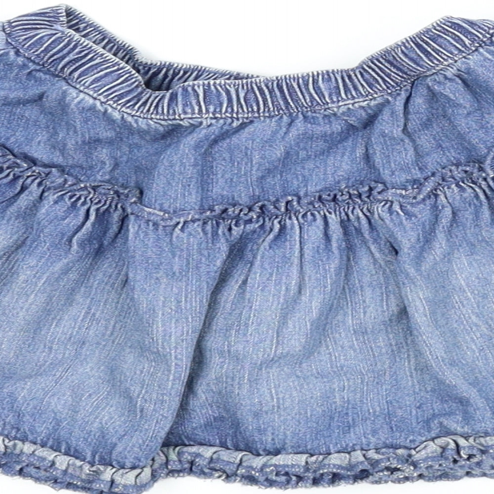 Brand and care label for George girls’ blue denim a-line skirt, size 3-4, years