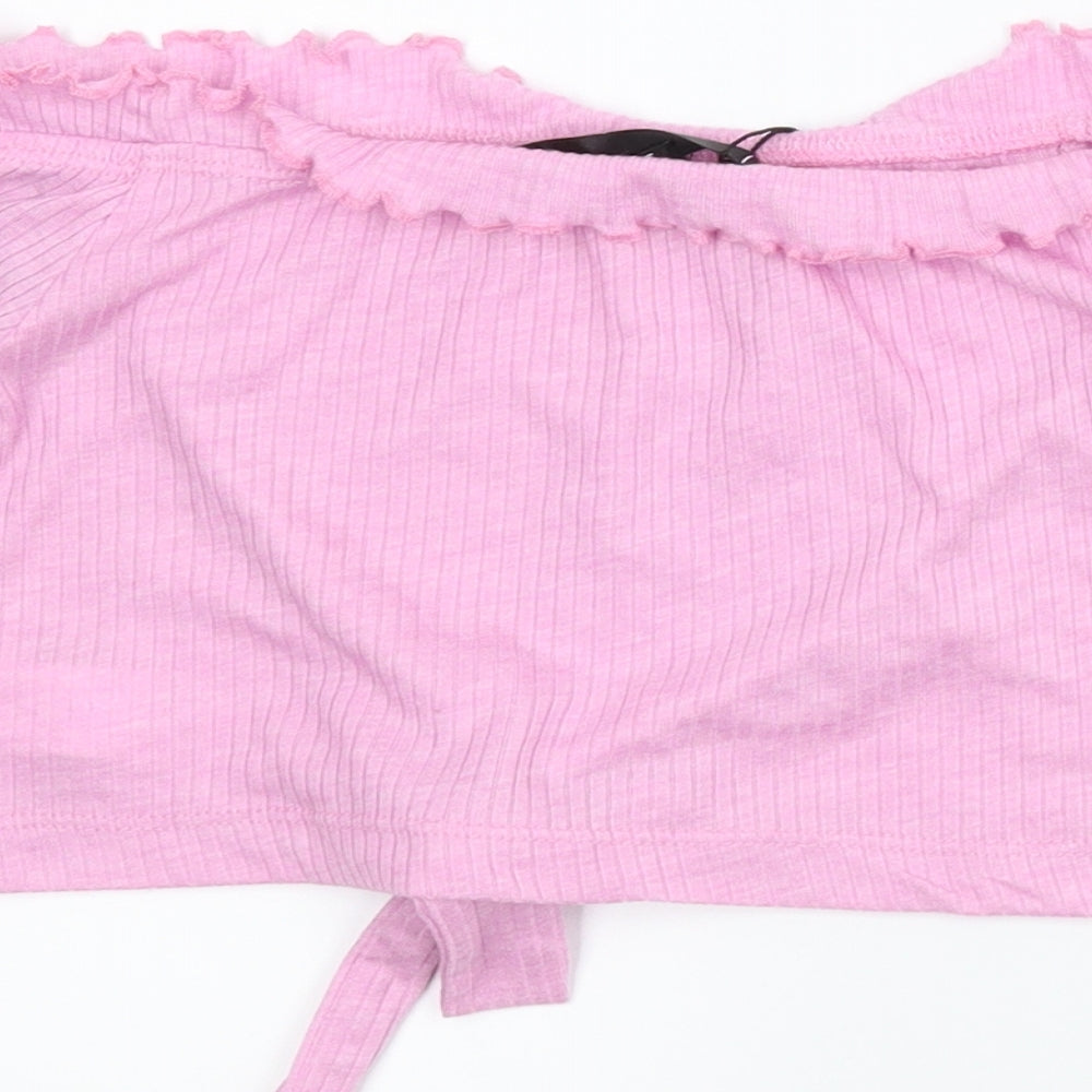 Brand and care label for Misguided women’s pink cropped tank, size UK 6