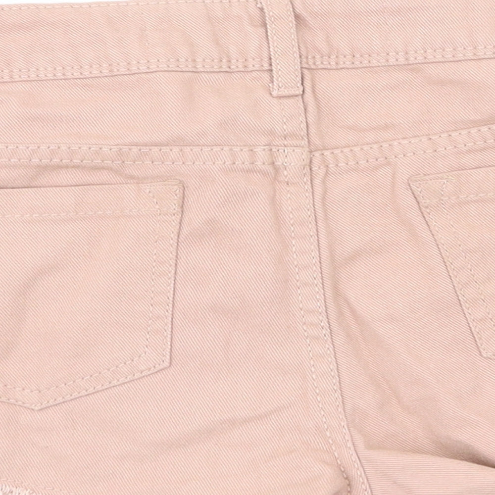 Brand and care label for Denim & Co. women’s pink hot pants shorts, size UK 8