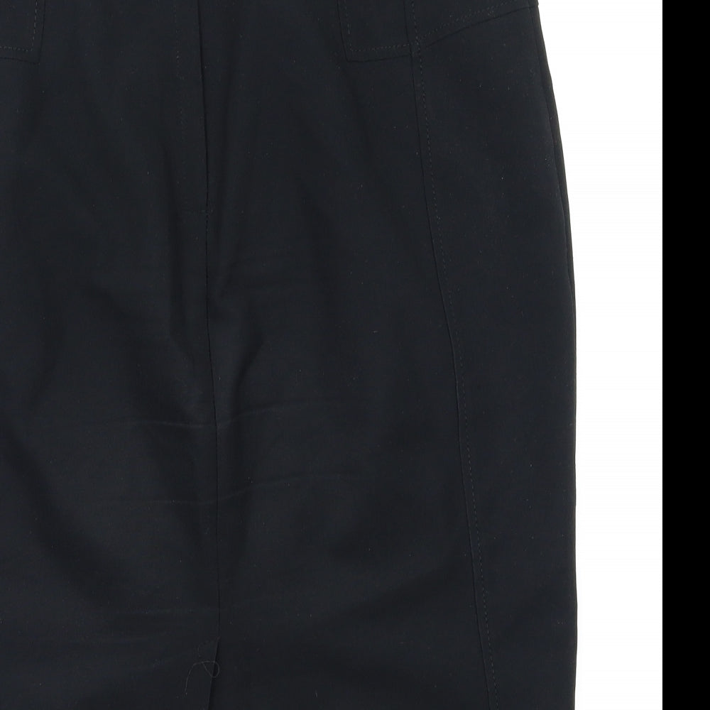 Brand and care label for Dorothy Perkins women’s black a-line skirt, size UK 12