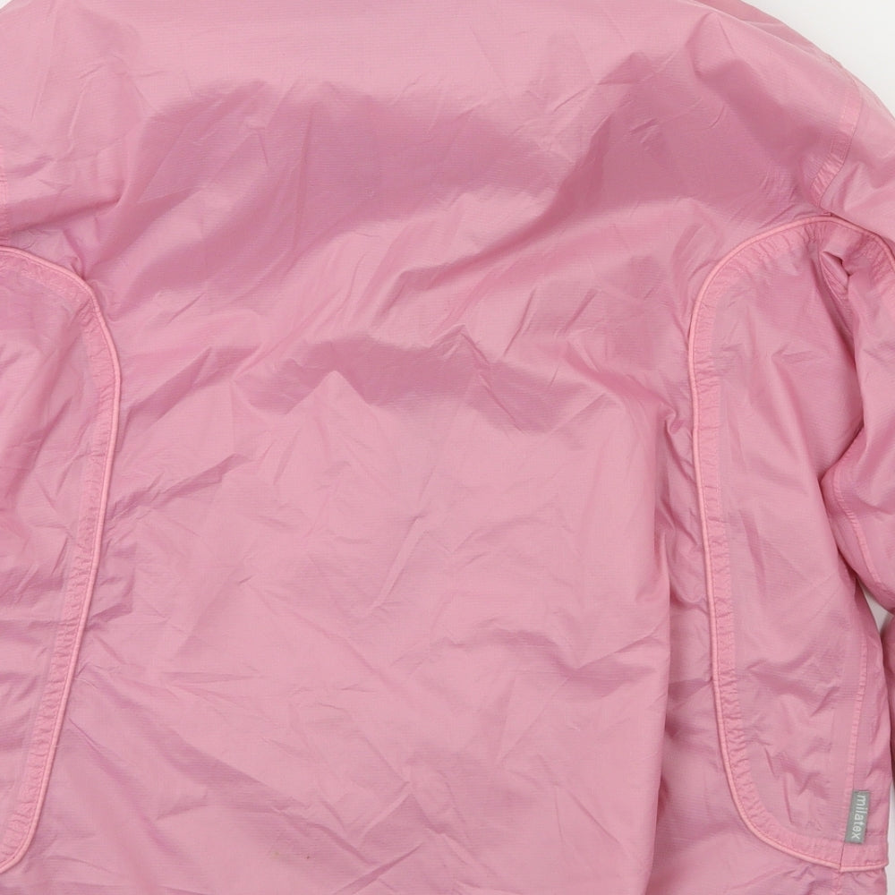 Brand and care label for MILATEX women’s pink rain coat coat, size UK 12