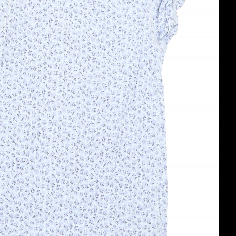 Brand and care label for Next girls’ blue floral basic t-shirt, size 9, years