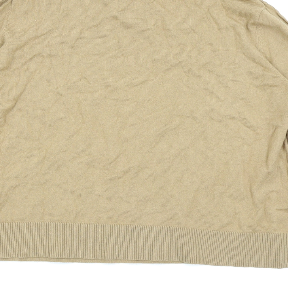 Brand and care label for Topshop women’s beige basic t-shirt, size UK 12