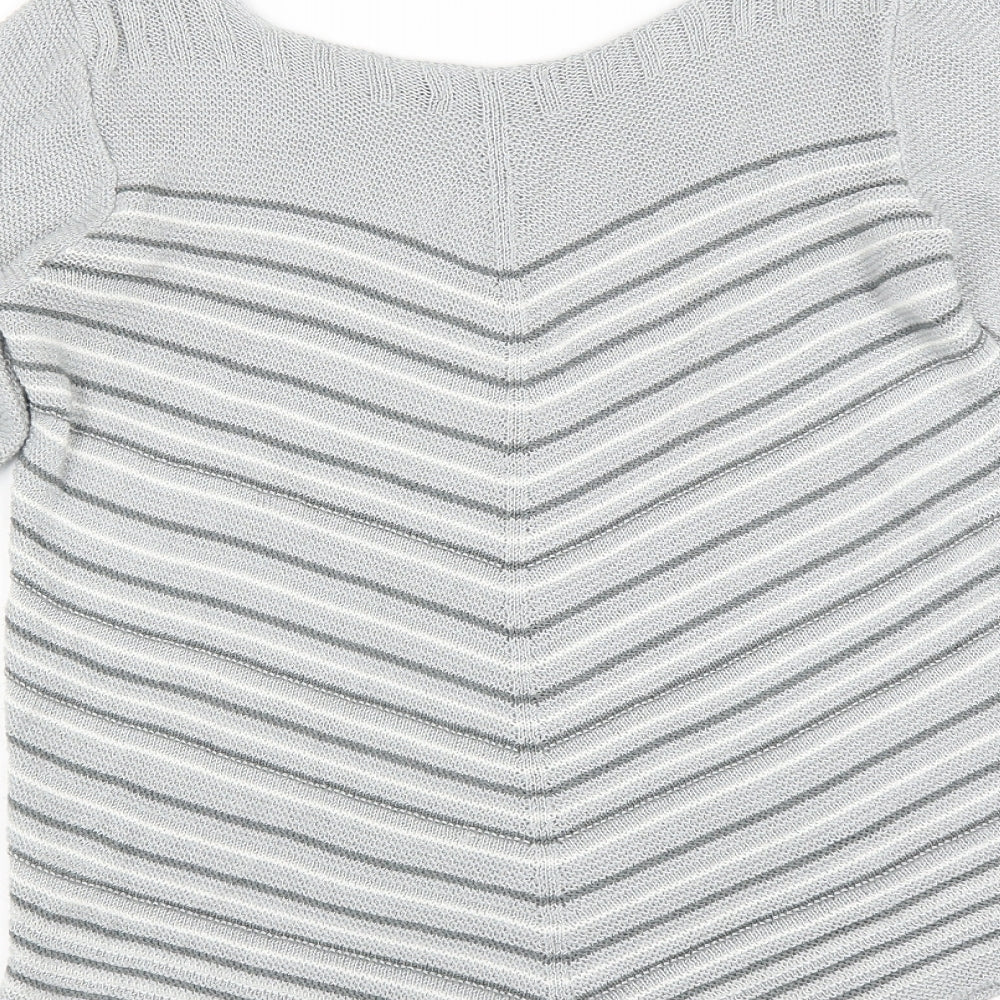 Brand and care label for Classics women’s grey striped jumper, size M