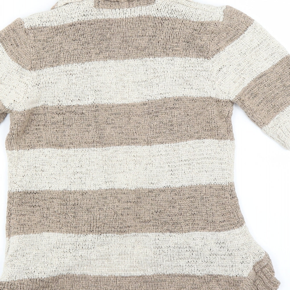 Brand and care label for lucy & laurel women’s beige striped cardigan jumper, size UK 14