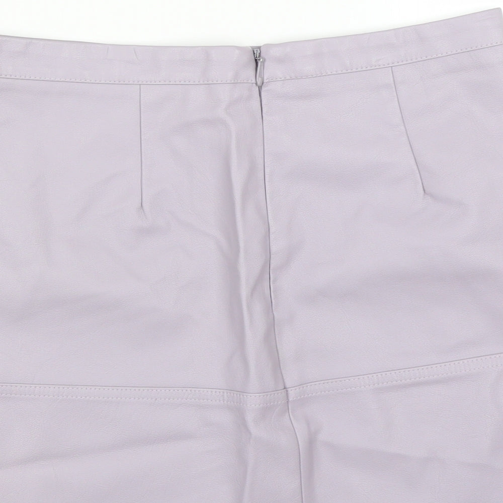 Brand and care label for New Look women’s purple a-line skirt, size UK 10