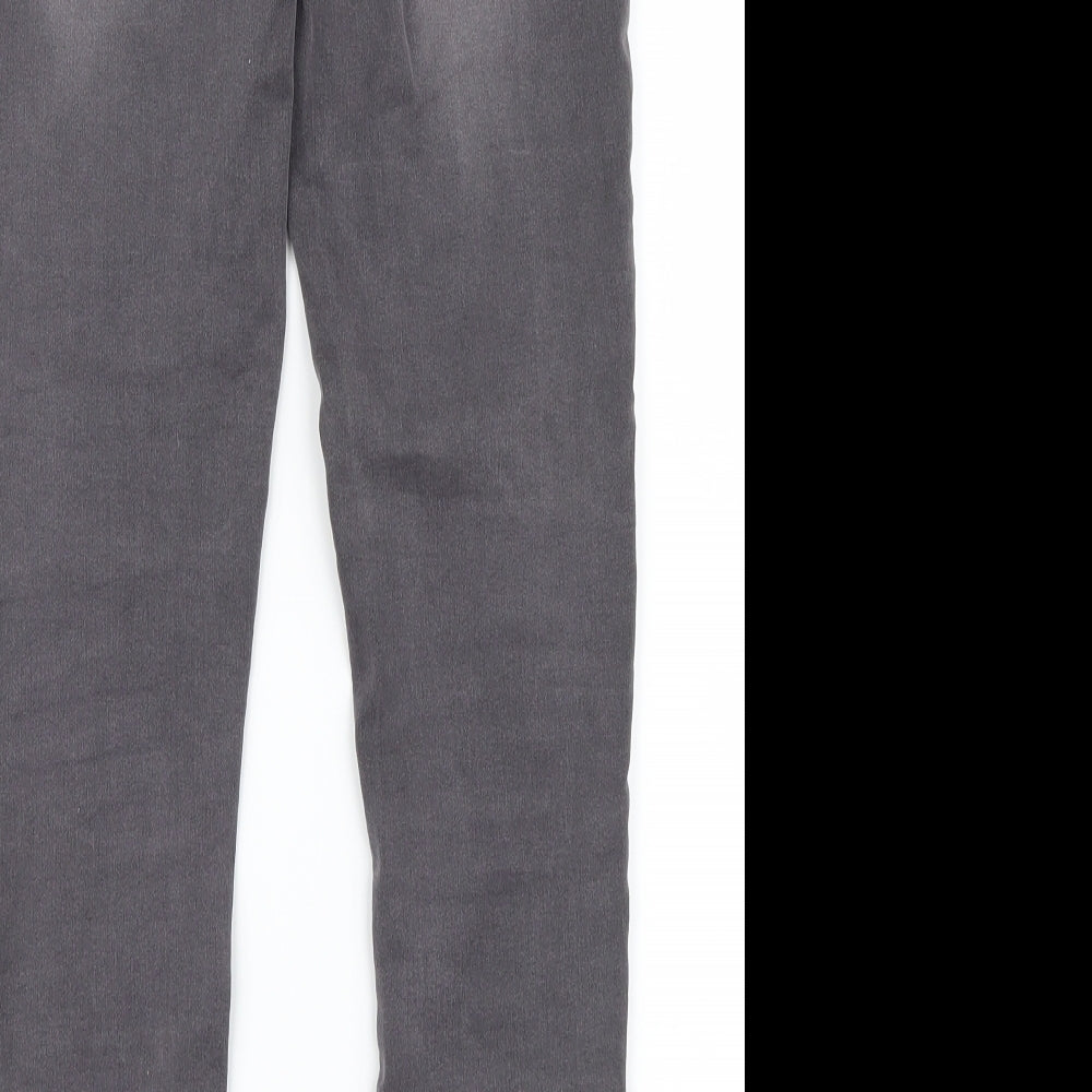 Brand and care label for Dorothy Perkins women’s grey denim straight jeans, size UK 8, 26-inch leg