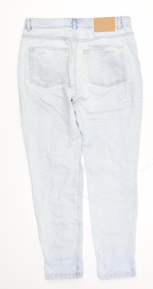 H&M Womens Blue Denim Straight Jeans Size 10 L29 in - Badges