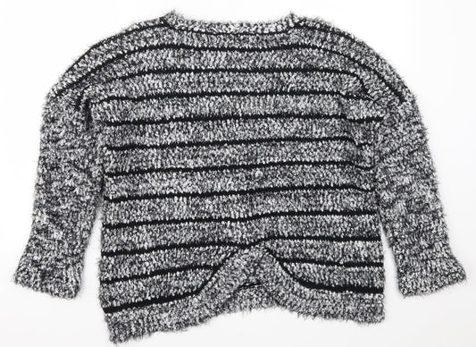 Klass Womens Grey Striped Pullover Jumper Size L