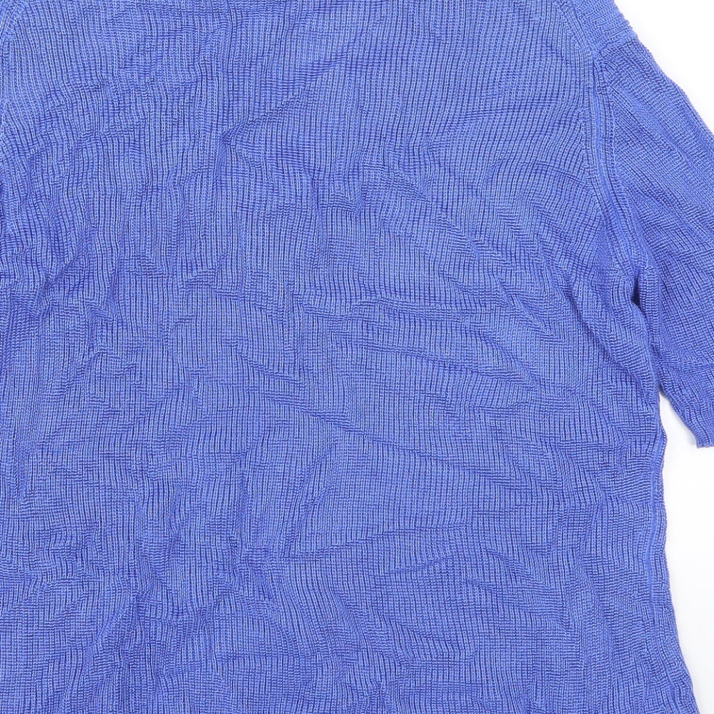 Brand and care label for Precis women’s blue cardigan jumper, size L