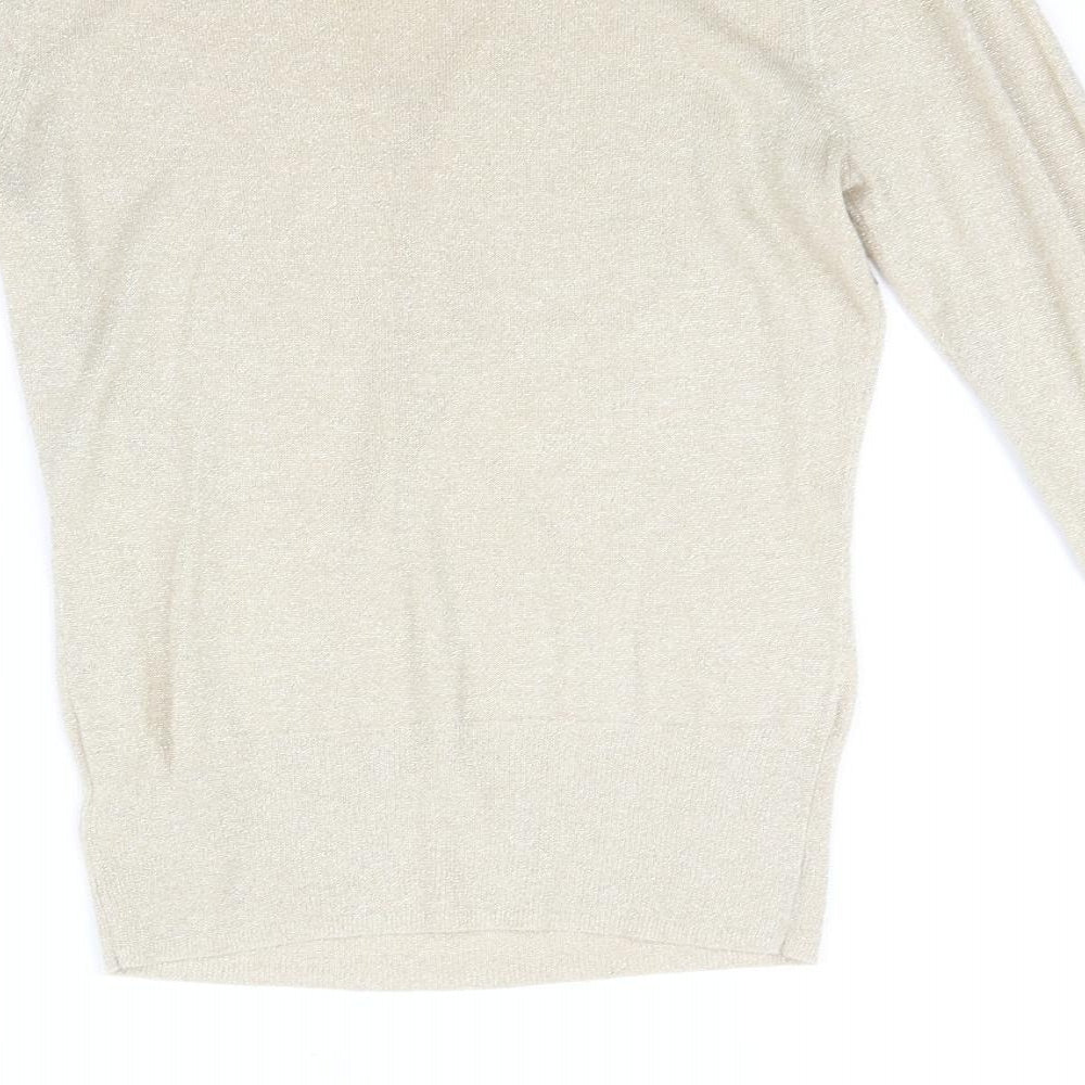 Brand and care label for Dorothy Perkins women’s beige jumper, size UK 14