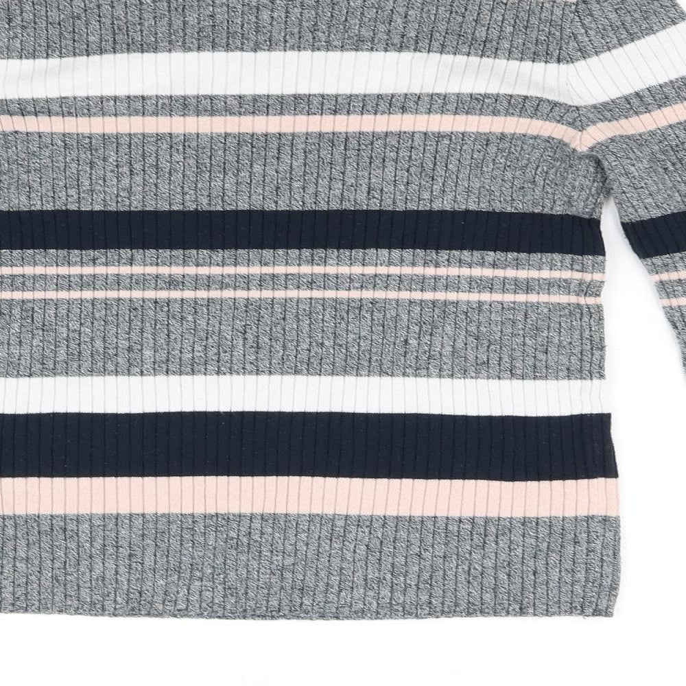 Brand and care label for Divided women’s grey striped jumper, size M