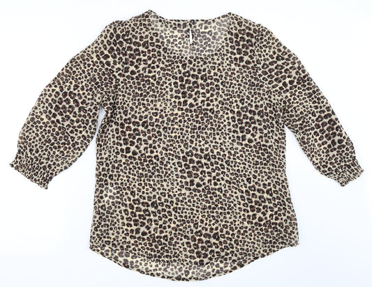 Preworn Womens Beige Animal Print Basic Blouse Size 10 - Leopard print