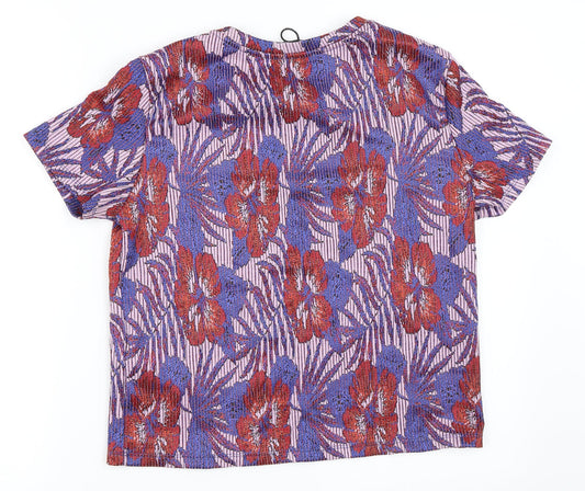 Zara Womens Blue Floral Basic Blouse Size S