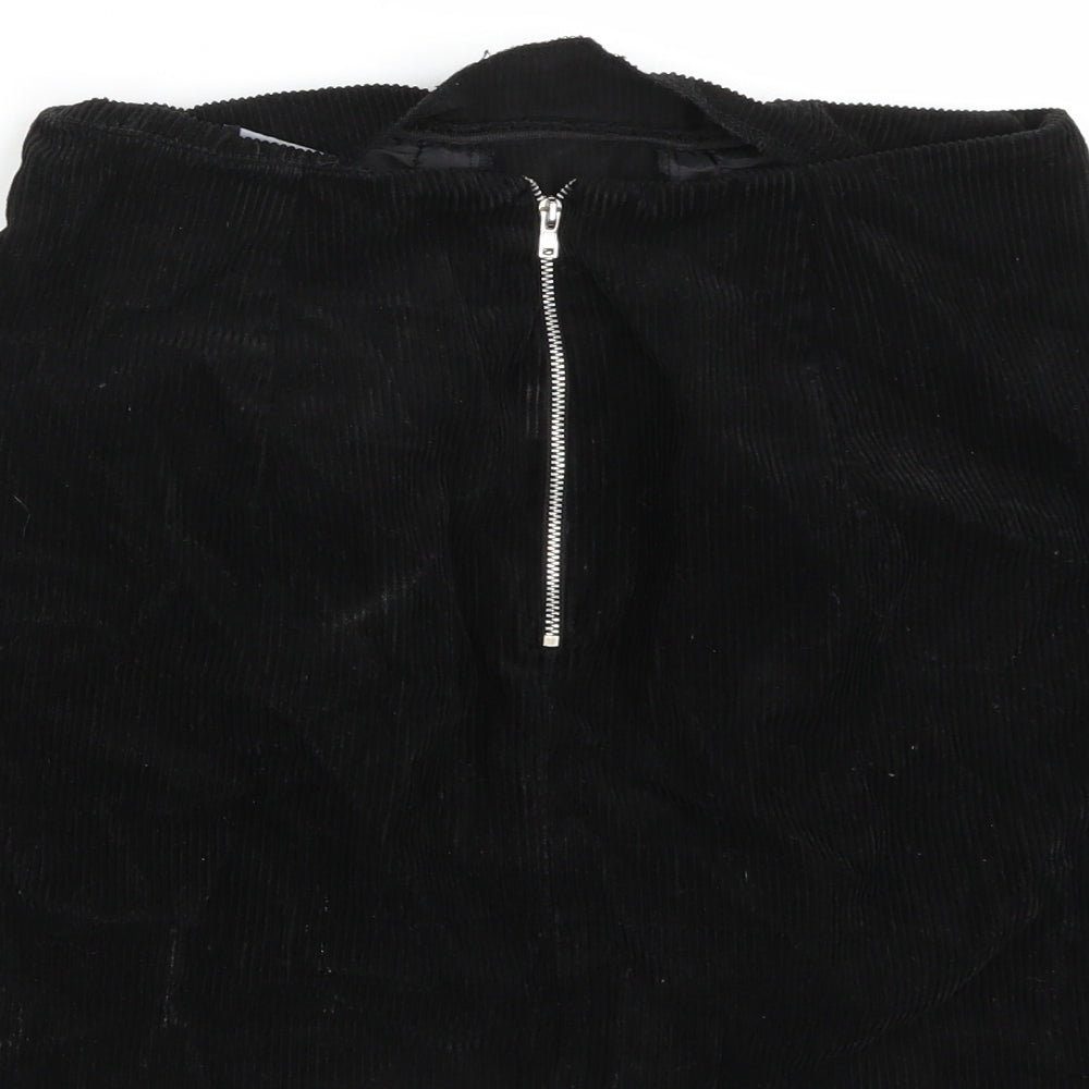 Brand and care label for New Look women’s black a-line skirt, size UK 10