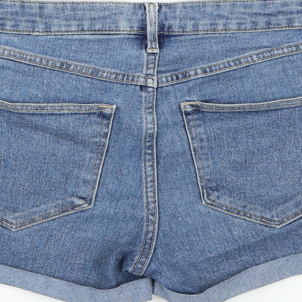 Brand and care label for &Denim women’s blue bermuda shorts, size UK 4