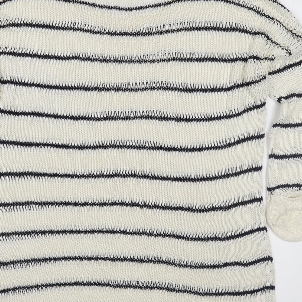 Brand and care label for ESMARA women’s ivory striped knit jumper, size UK 12