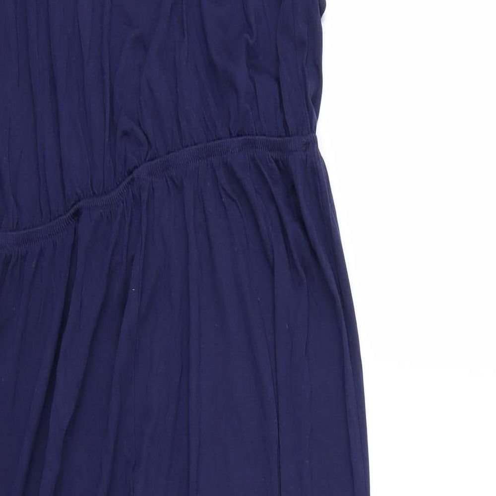 Brand and care label for F&F women’s blue jersey one piece, size UK 8