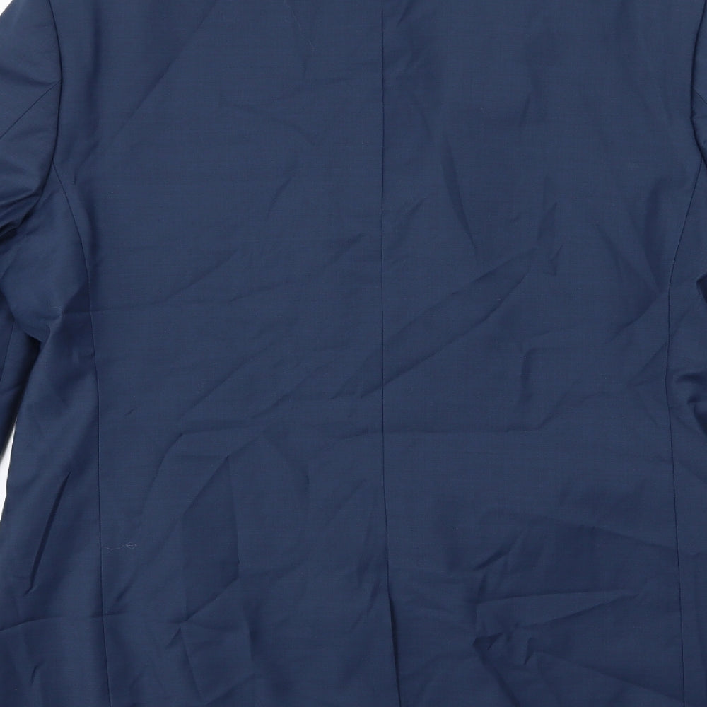 Brand and care label for River Island men’s blue jacket suit jacket, size 42
