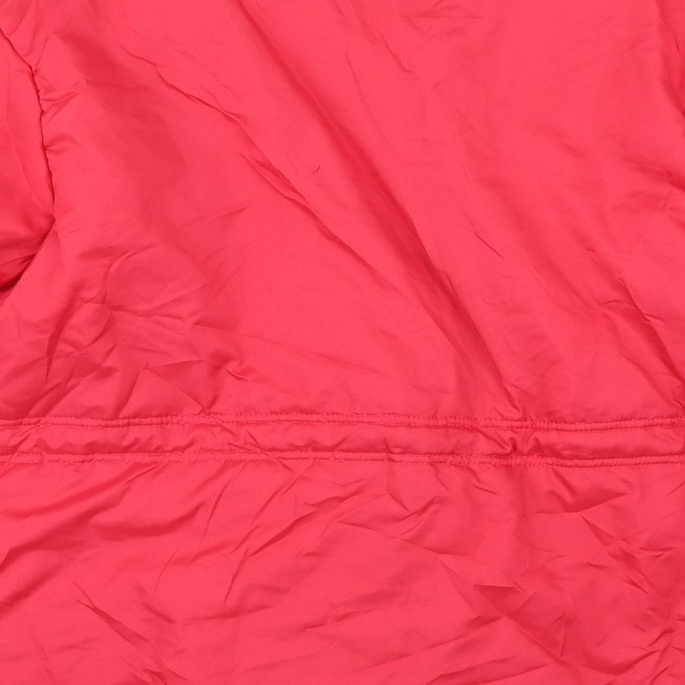 Brand and care label for Anne De Lancay women’s red anorak jacket, size M