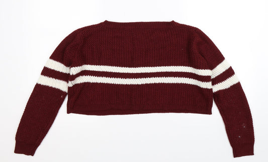Preworn Womens Brown Striped Knit Pullover Jumper Size L - Cropped