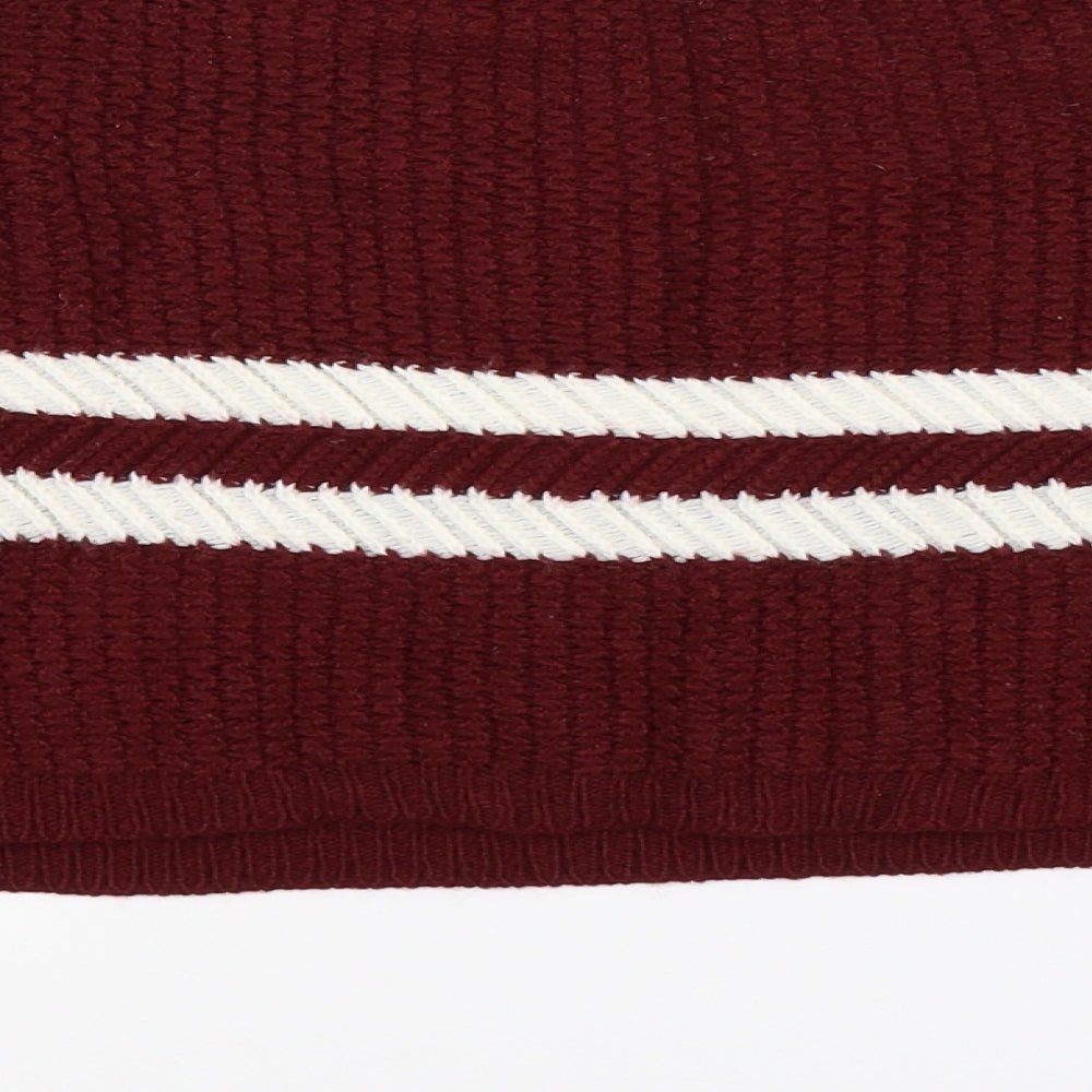 Brand and care label for Preworn women’s brown striped knit jumper, size L, - cropped