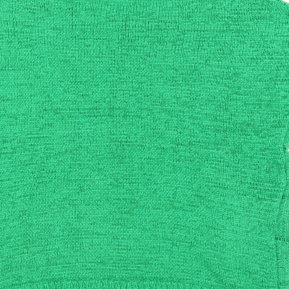 Brand and care label for M&Co women’s green knit jumper, size L
