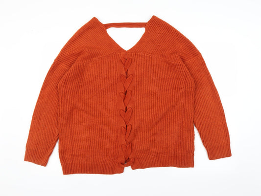 New Look Womens Orange Knit Pullover Jumper Size M