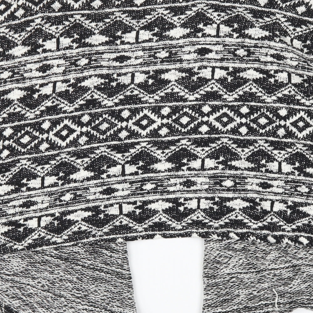 Brand and care label for New Look girls’ black geometric cardigan jumper, size M