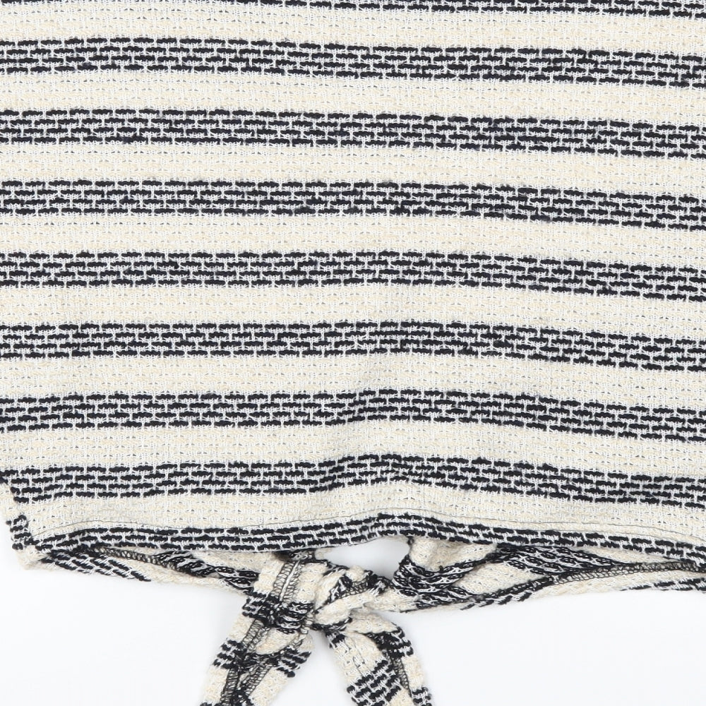 Brand and care label for New Look women’s beige striped jumper, size S