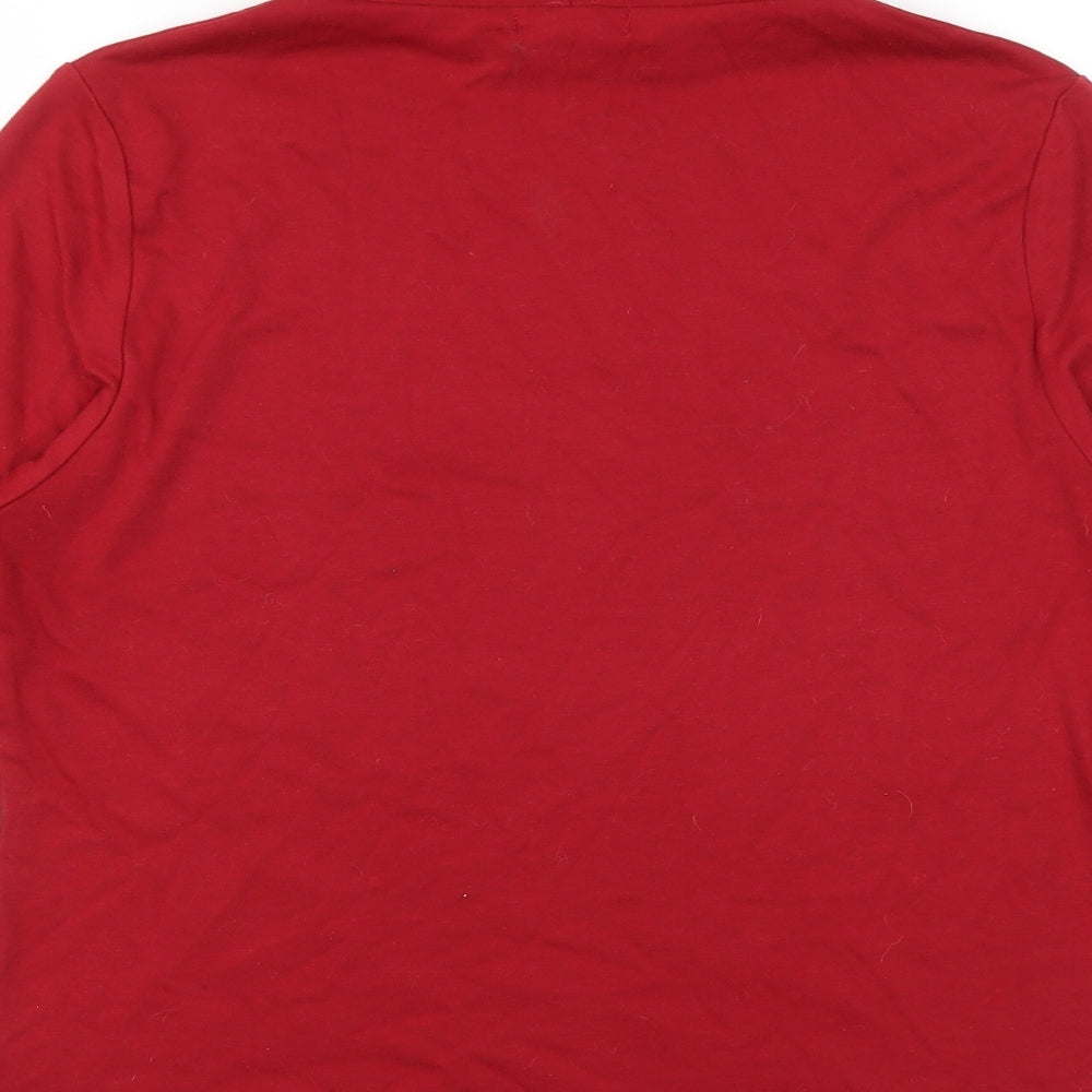 Brand and care label for First Avenue women’s red jumper, size M