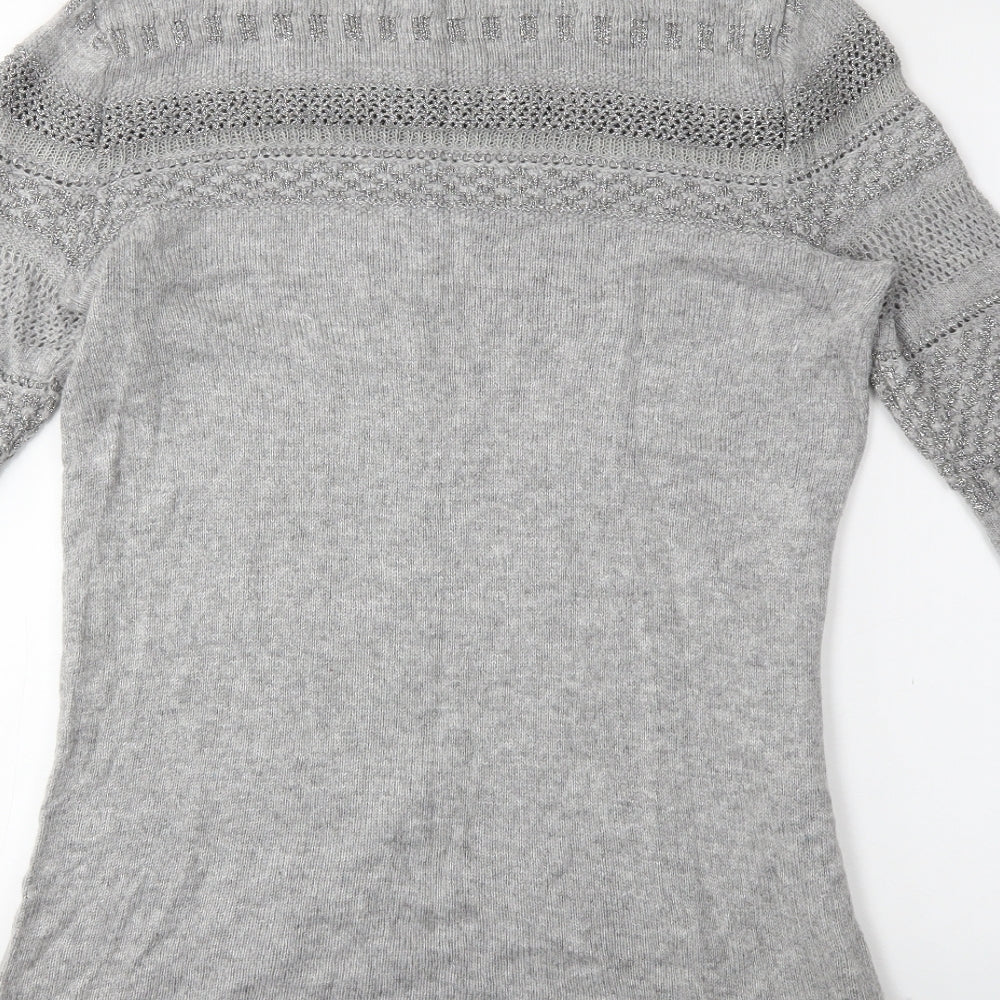 Brand and care label for H&M women’s grey jumper, size M