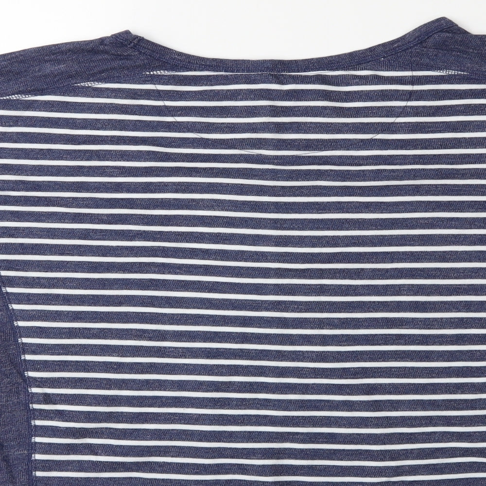 Brand and care label for NX Sport women’s blue striped jumper, size UK 10